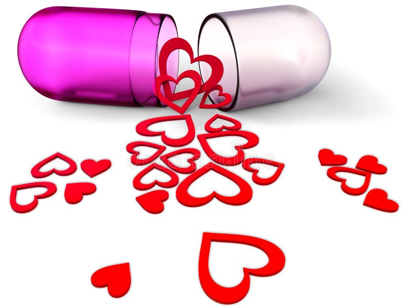3d love pill with red hearts for Valentine's Day vector illustration.