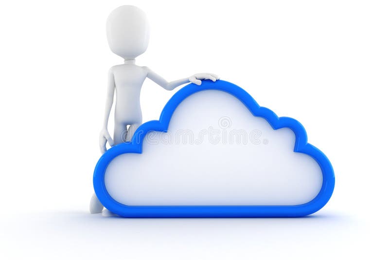 3d man and cloud backup solution vector illustration