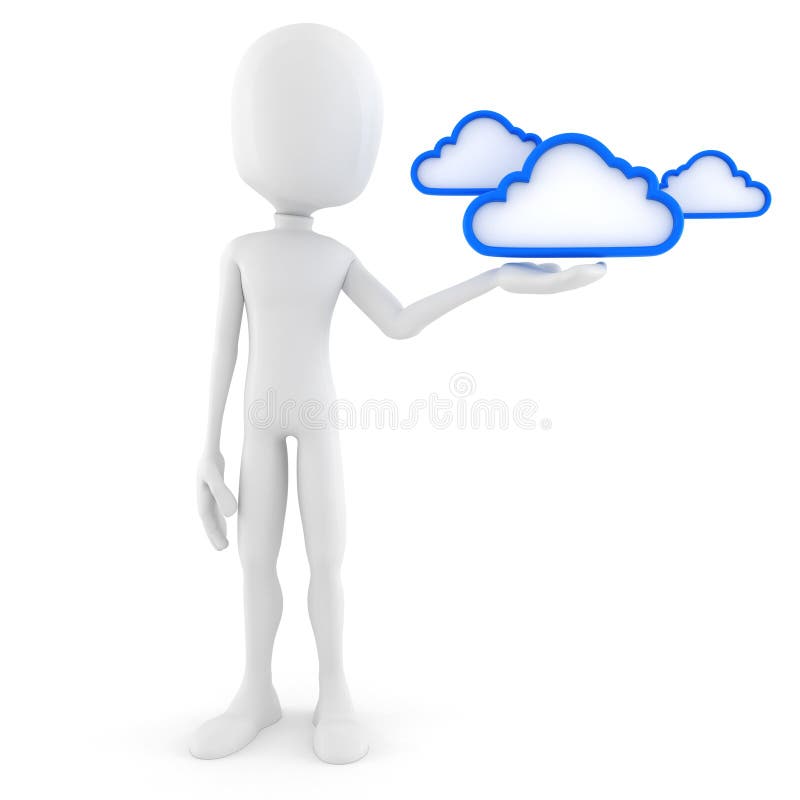 3d man and cloud backup solution royalty free illustration