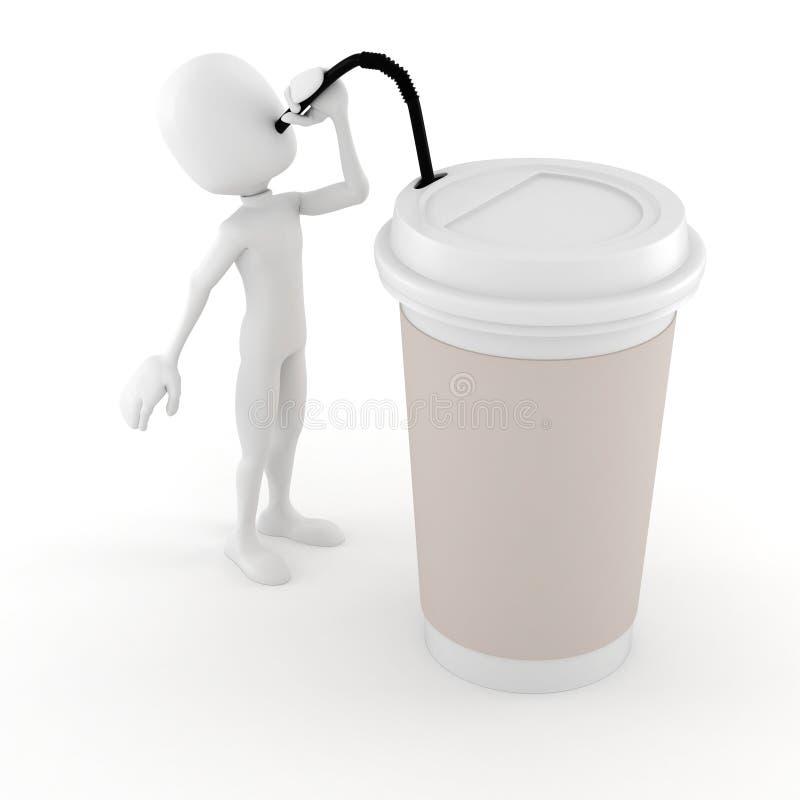 3d man drinking a hot coffee from a paper cup