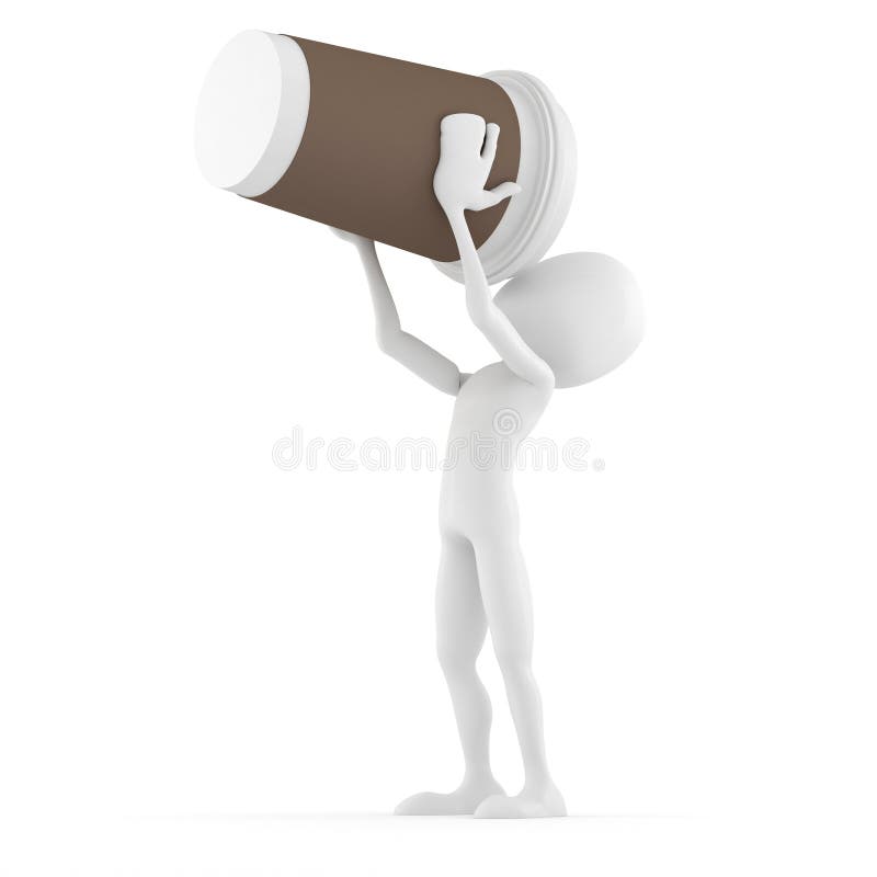 3d man drinking a hot coffee from a paper cup