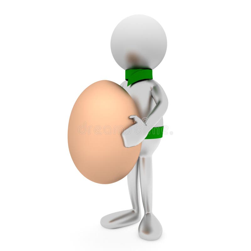 3D man and egg isolated on white.