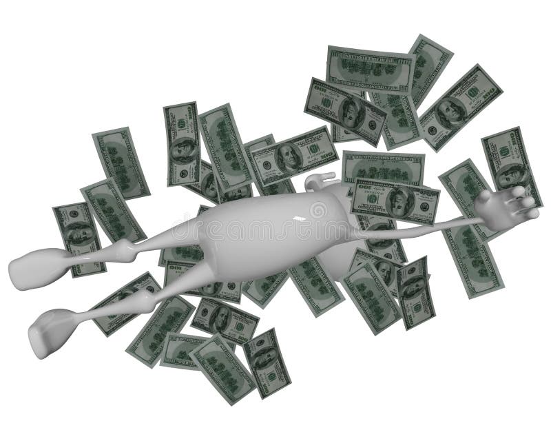 3D man floating in money