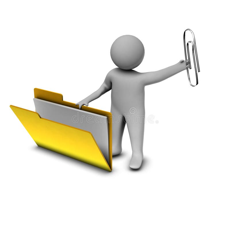 3d Man with Folder and Paperclip Stock Illustration Illustration of