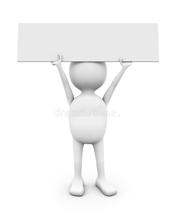 3D man holding blank placard.