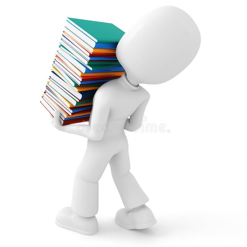 3d man holding a pile of books