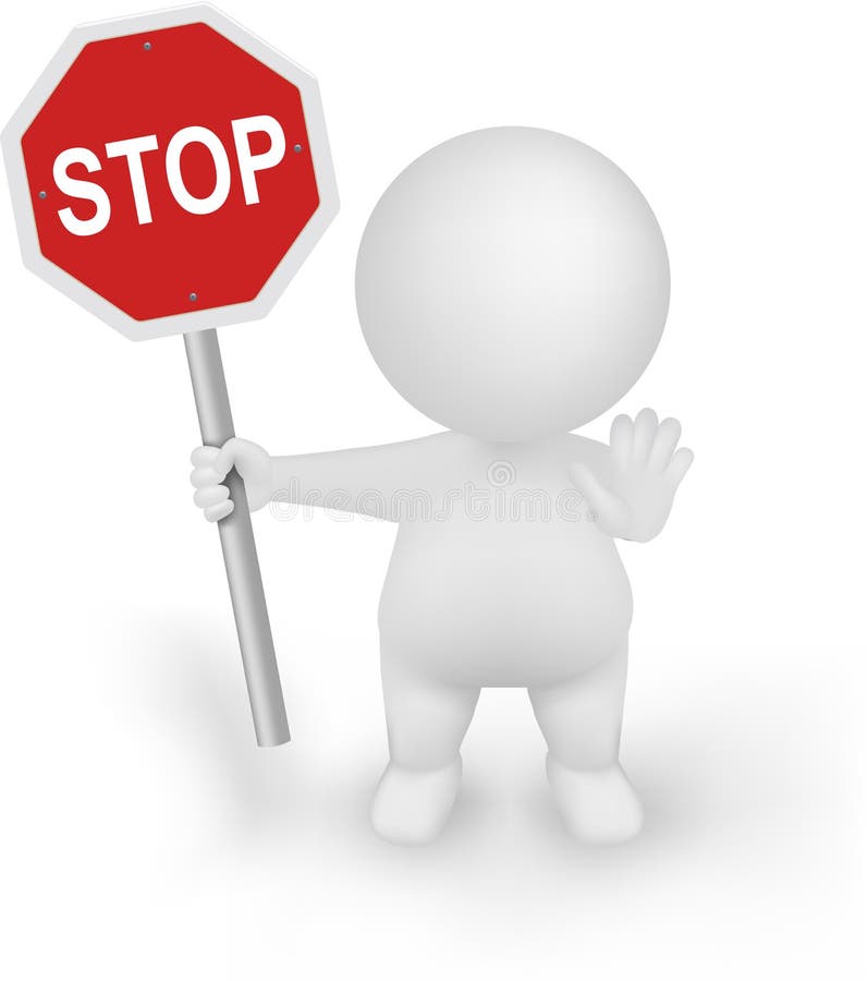 3d Man Illustrator with STOP sign and halt gesture