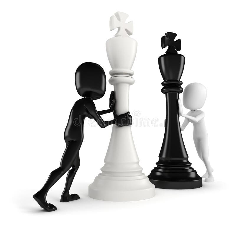 3d man pushing a king chess figure vector illustration