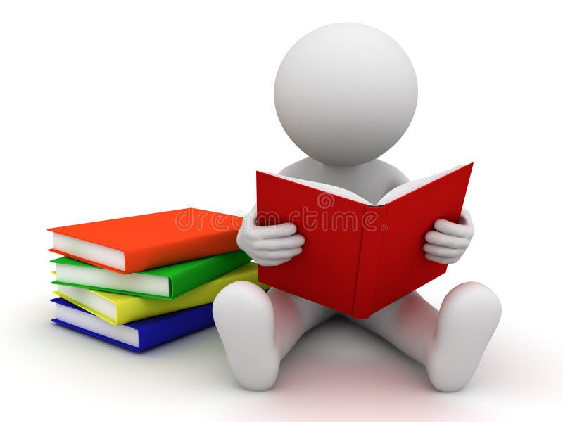 3d man sitting on the floor and reading a book vector illustration