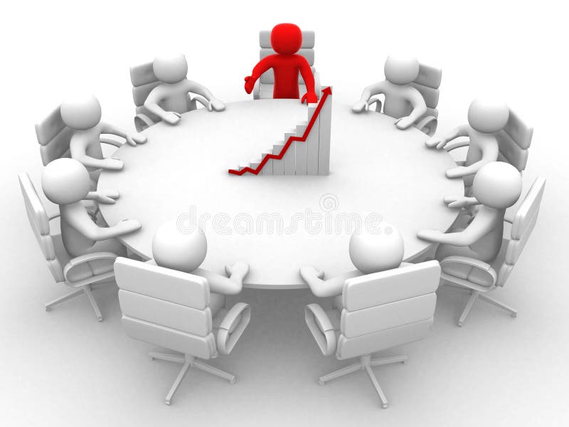 3D man sitting at a round table and having business meeting