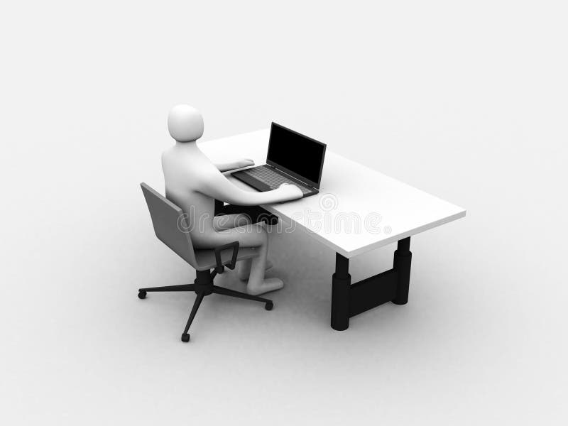 3D man sitting at the table and working