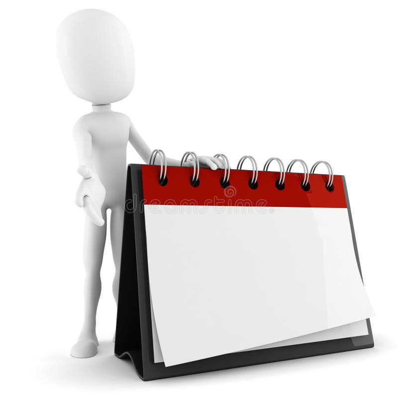 3d man standing near a blank calendar royalty free illustration