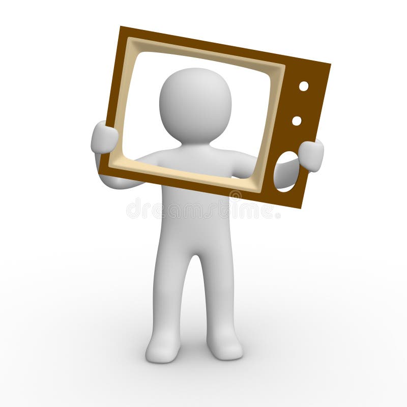 3d man with the TV screen vector illustration
