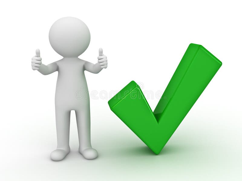 3d mens die duimen met groen vinkje toont vector illustratie 3d mens die duimen met groen vinkje toont vector illustratie