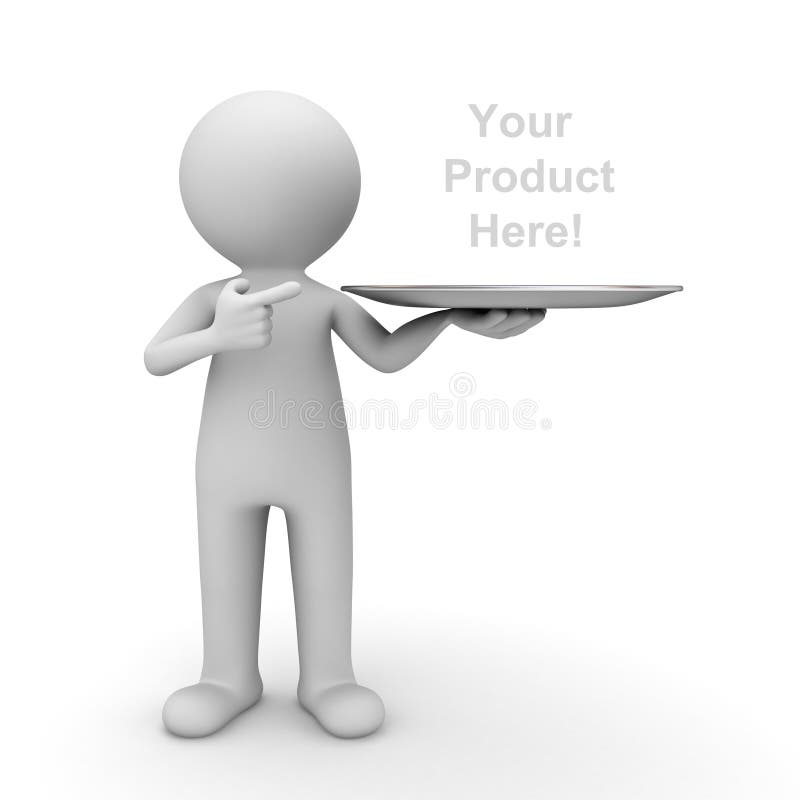 3d mens die uw product op dienblad toont vector illustratie 3d mens die uw product op dienblad toont vector illustratie
