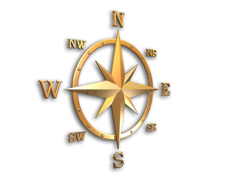 3d model of golden compass with clipping path stock illustration