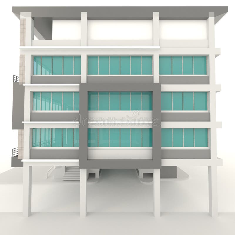 3D modern office building architecture exterior design in white stock illustration