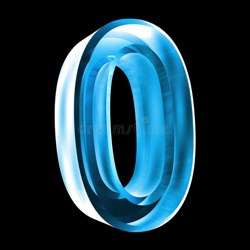 3d number 0 in blue glass