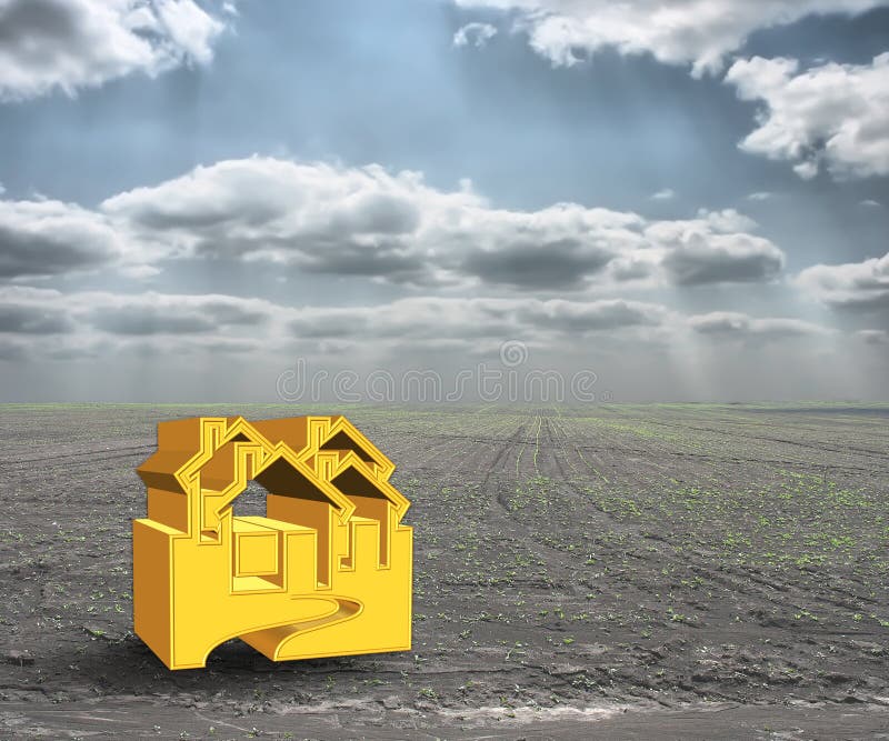 3D concept house real estate and cloudy sky background. 3D concept house real estate and cloudy sky background