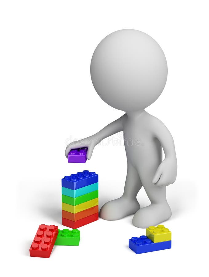 3d person with a colorful plastic toy blocks. 3d image. White background. 3d person with a colorful plastic toy blocks. 3d image. White background.