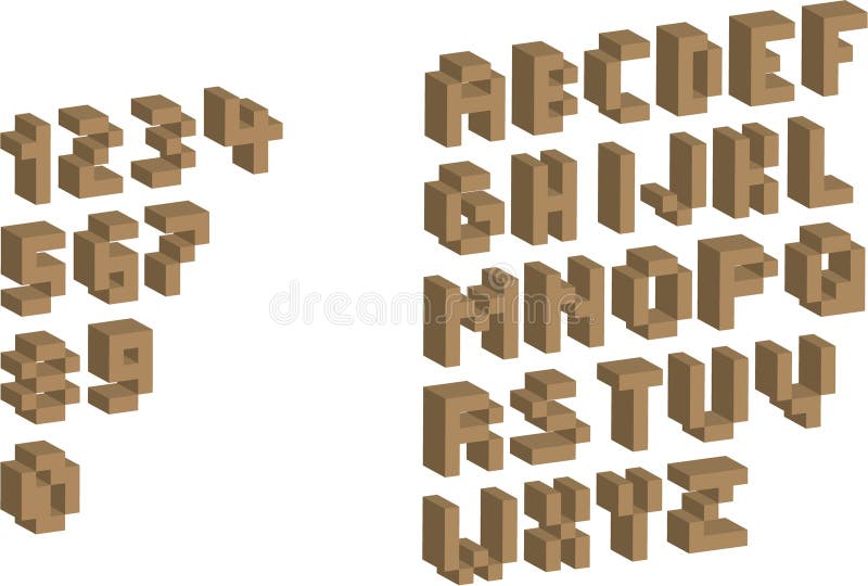 3D Pixel alphabet and numbers