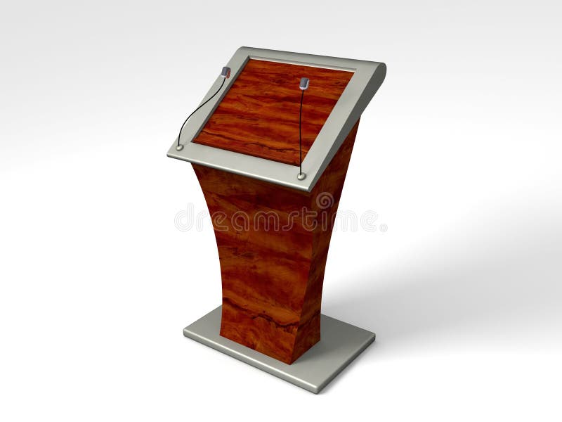 3D rendered image of a podium made with wood and metal. Conference podium illustrations
