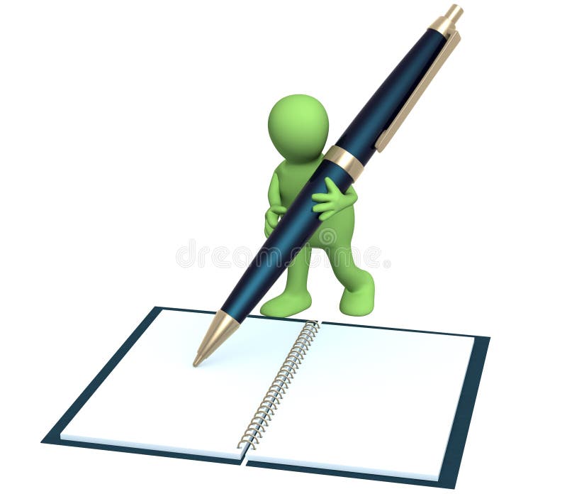 3d puppet with a pen stock illustration