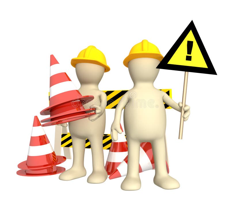 3d puppets with emergency cones vector illustration
