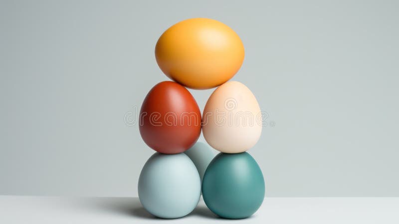 3d render of easter eggs in different colors on white background Generative AI stock illustration
