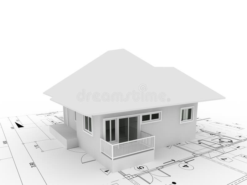 3d render of house on plan royalty free illustration