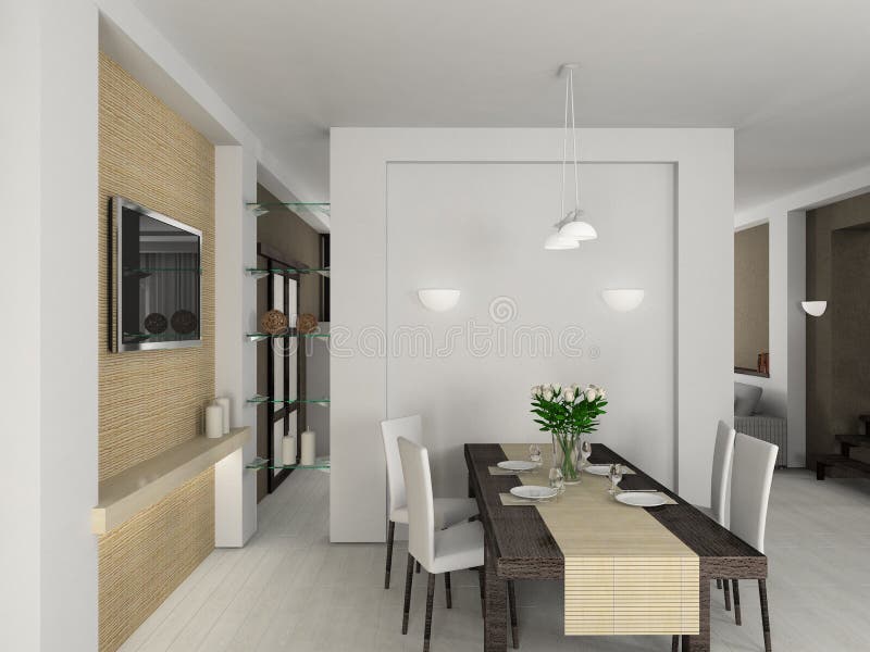 3D render modern interior of dining-room stock image