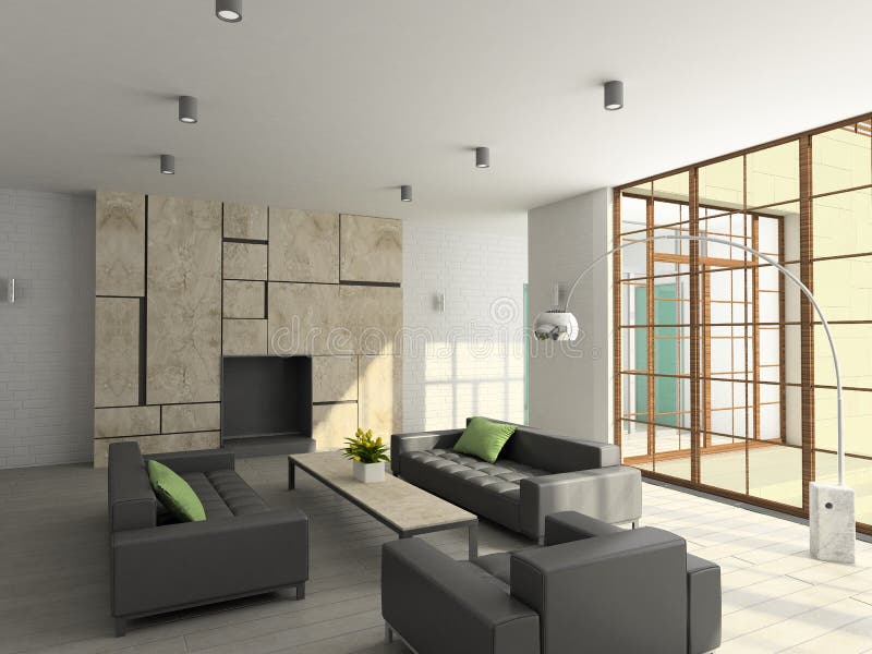 3D Render Modern Interior of Living-room Stock Illustration ...