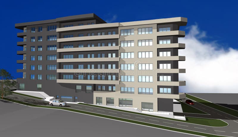 3D render of modern residential building stock illustration