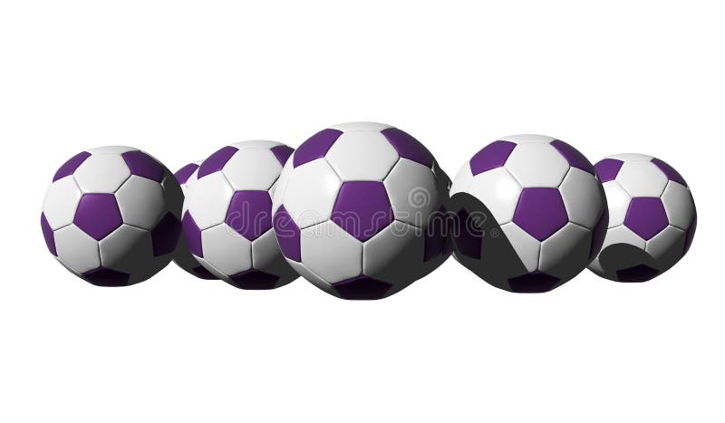3D rendered purple soccer balls