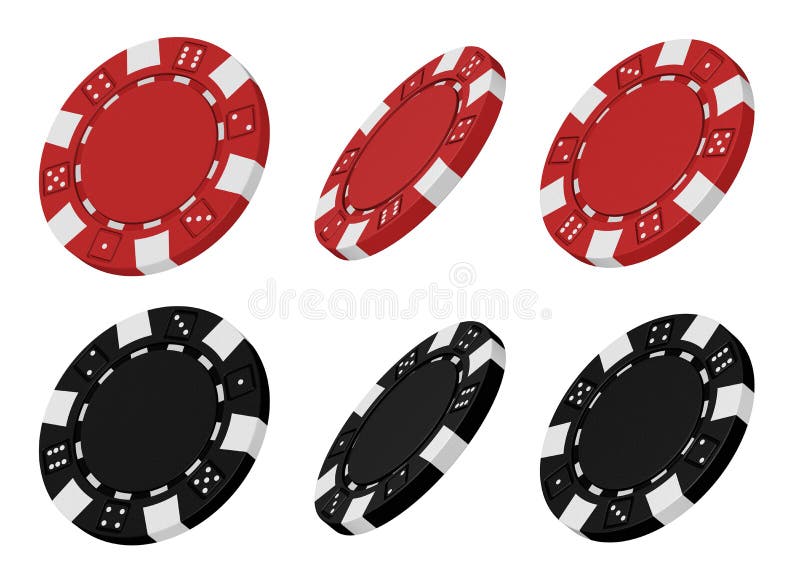 Realistic 3d rendered collection of red and black casino chips from different angles isolated on white background. Poker black white illustrations