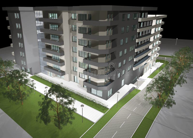 3D rendering of modern residential building