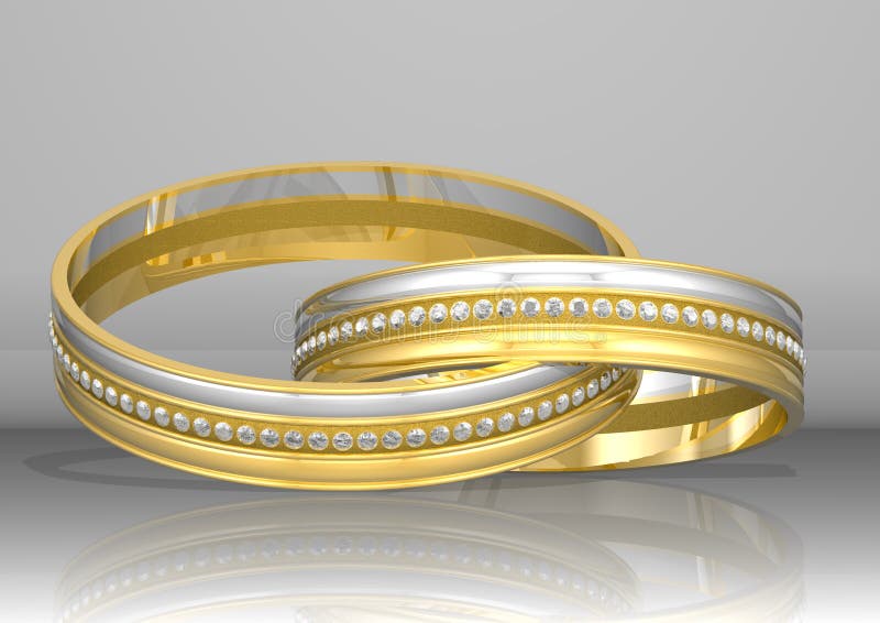 3d rendering two golden rings