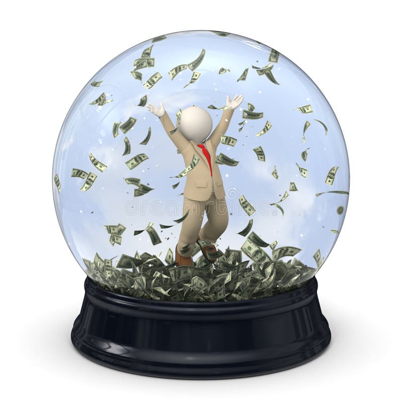 3d Rich Business Man in Snow Globe - Money Rain Stock Illustration