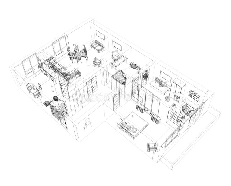 3d sketch of a four-room apartment vector illustration