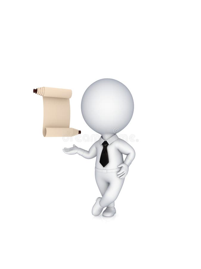 3d small person with ancient scroll. stock illustration