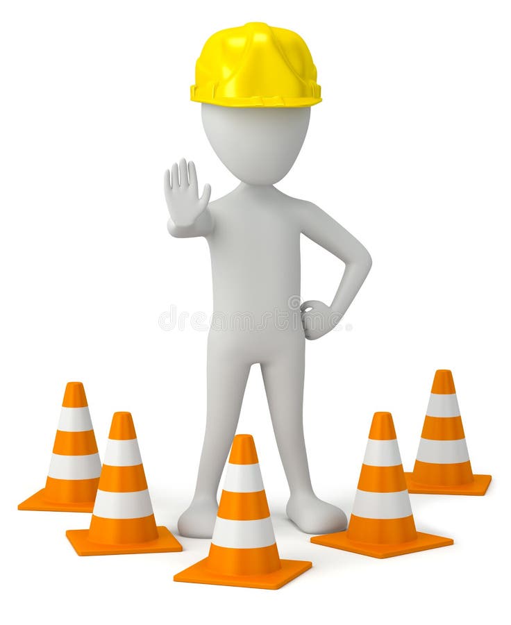 3d small person in a helmet-traffic cone. royalty free illustration