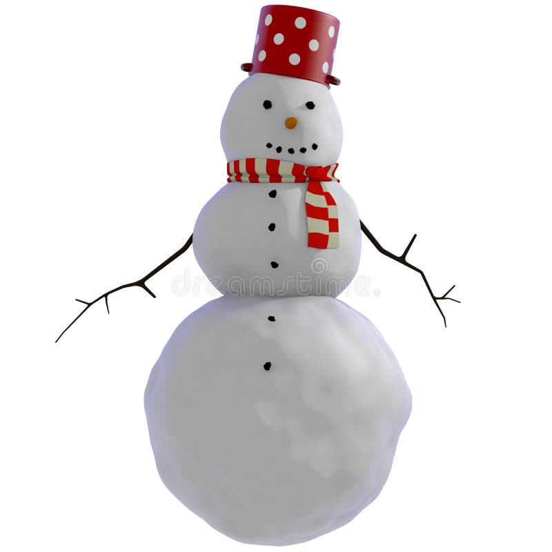 3D Snowman with red dotted pot and red and white striped scarf royalty free illustration 3D Snowman with red dotted pot and red and white striped scarf royalty free illustration