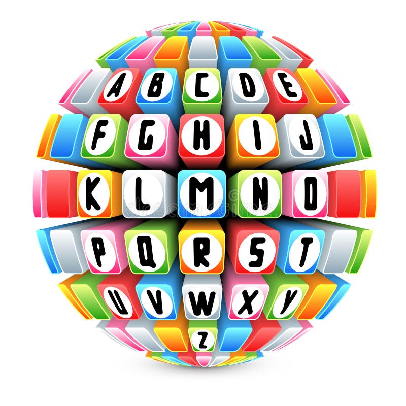 3d sphere with english alphabet