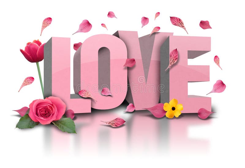 3D tekst van de Liefde met Bloemen op Wit 3D tekst van de Liefde met Bloemen op Wit
