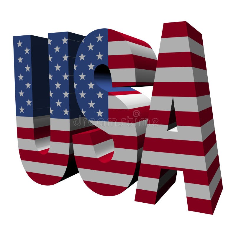 3d tekst van de V.S. met Amerikaanse vlag