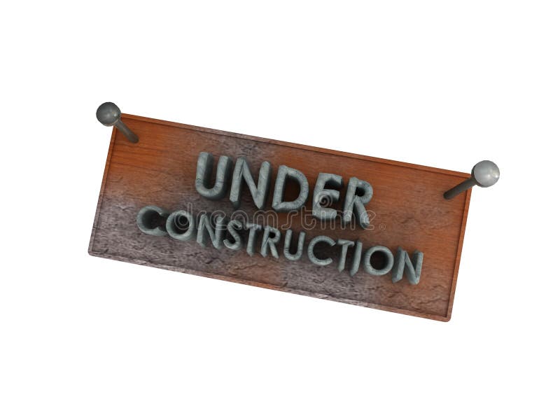 3d under construction wood board with stone text