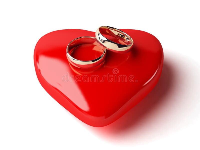 3d anelli di nozze e il cuore.
