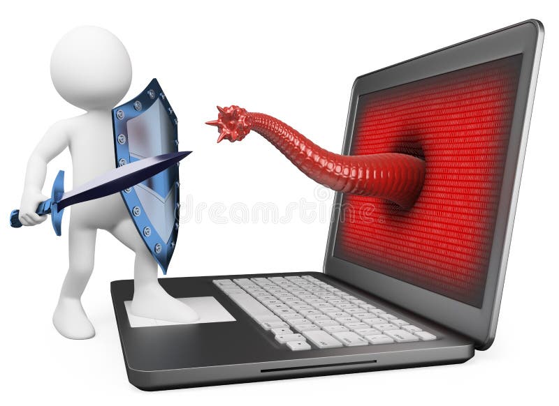 3D white people. Antivirus protection against computer virus vector illustration 3D white people. Antivirus protection against computer virus vector illustration