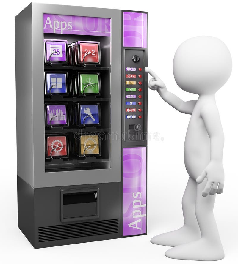 3D white people. Apps vending machine royalty free illustration