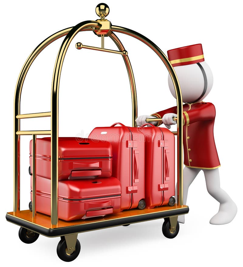 3D White People. Hotel Luggage Cart Stock Illustration Illustration